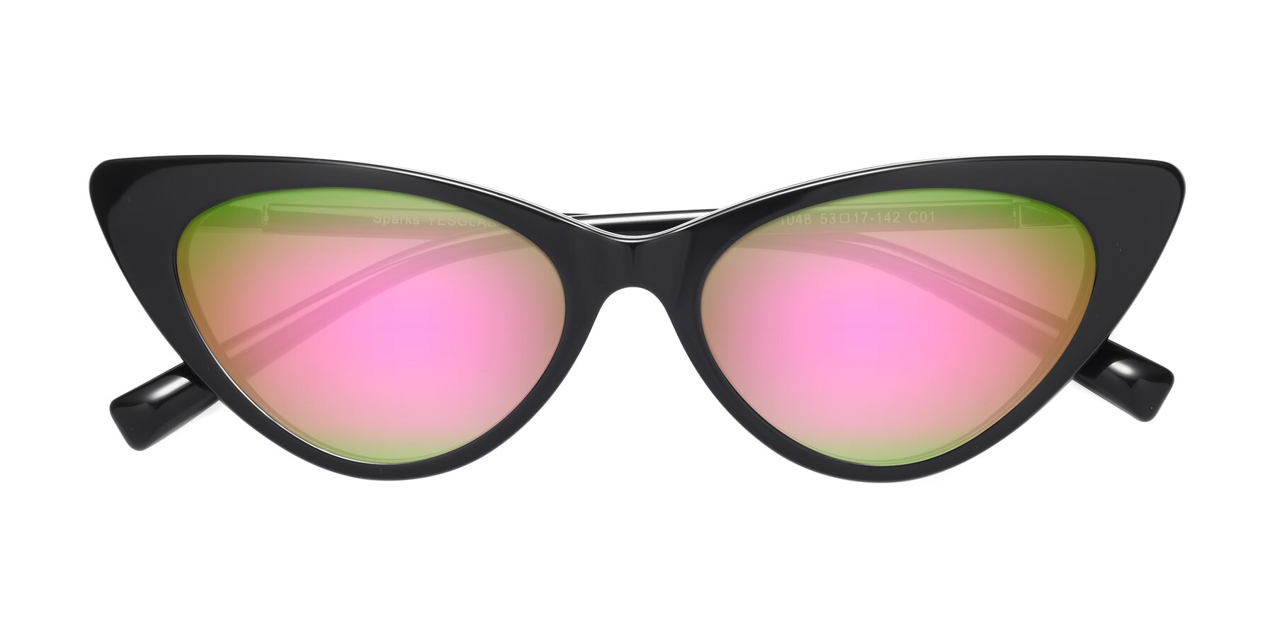 Folded Front of Sparks in Black with Pink Mirrored Lenses