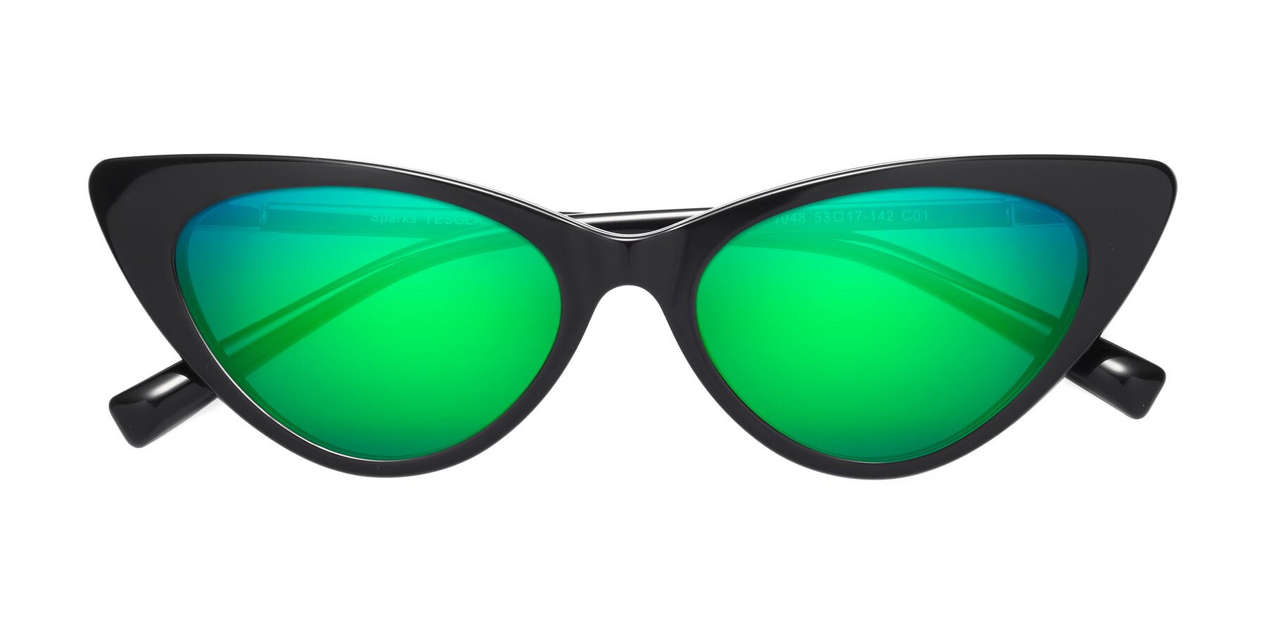 Folded Front of Sparks in Black with Green Mirrored Lenses