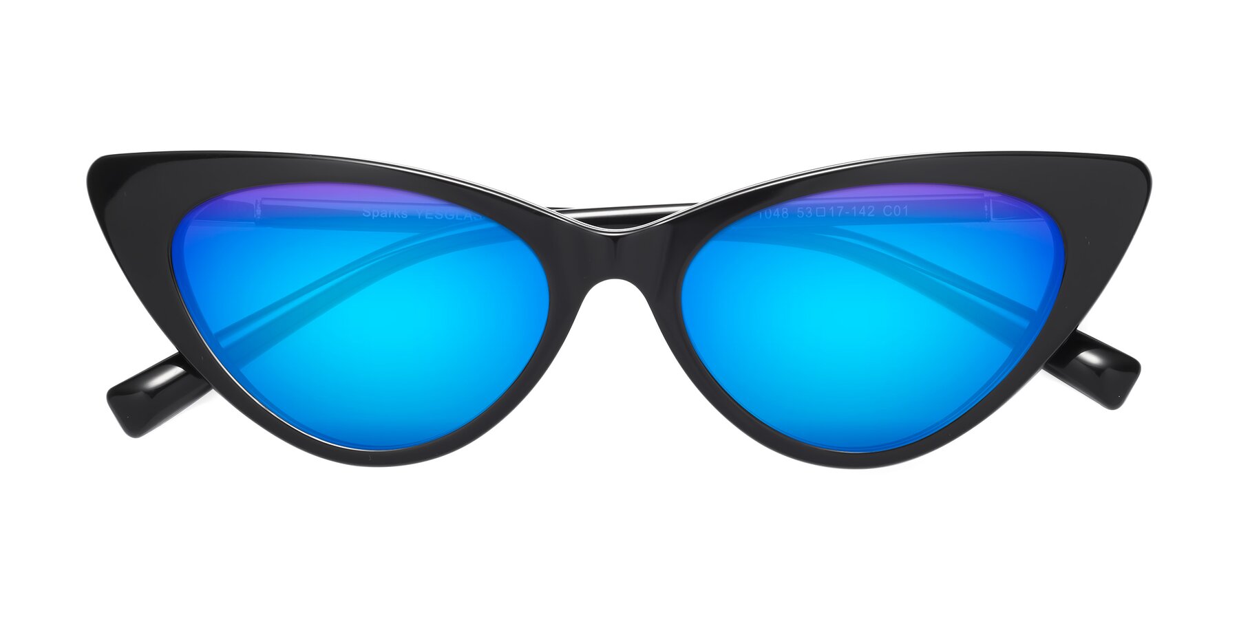 Folded Front of Sparks in Black with Blue Mirrored Lenses