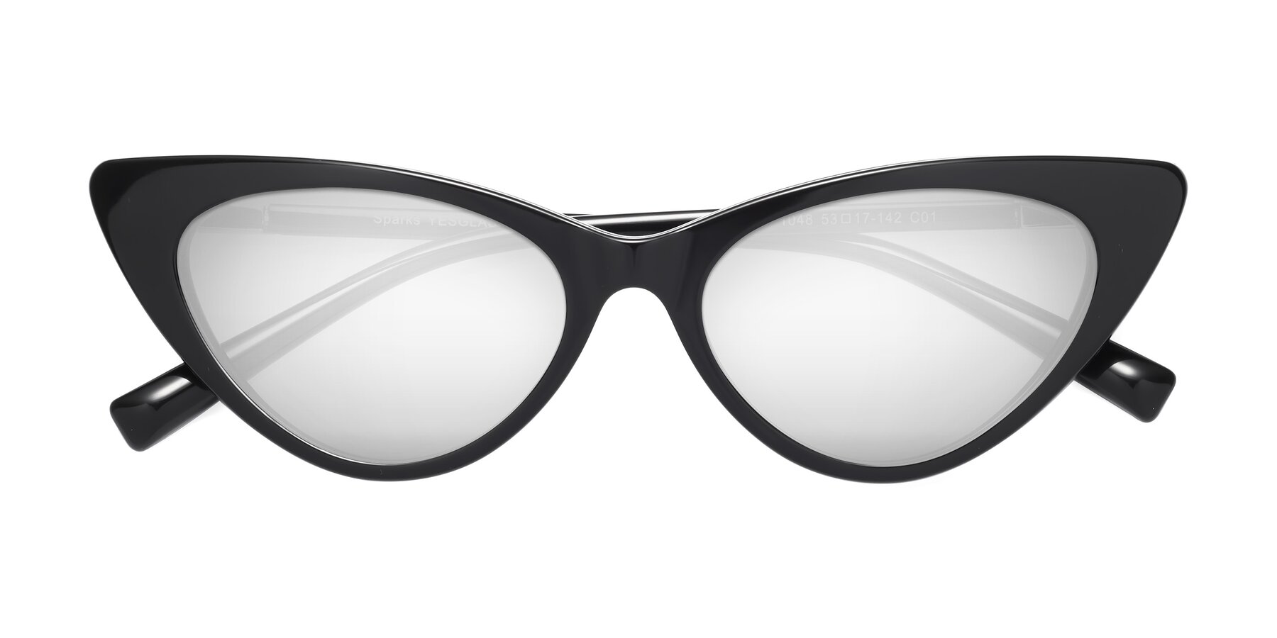 Folded Front of Sparks in Black with Silver Mirrored Lenses