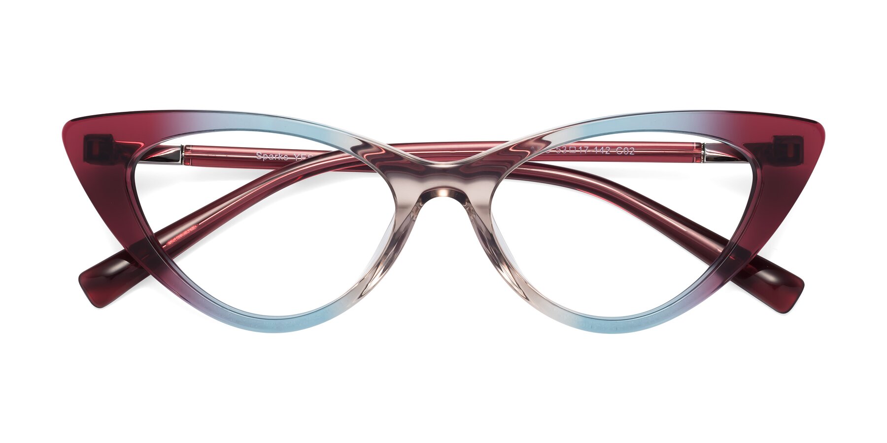 Folded Front of Sparks in Transparent Gradient Purple with Clear Reading Eyeglass Lenses
