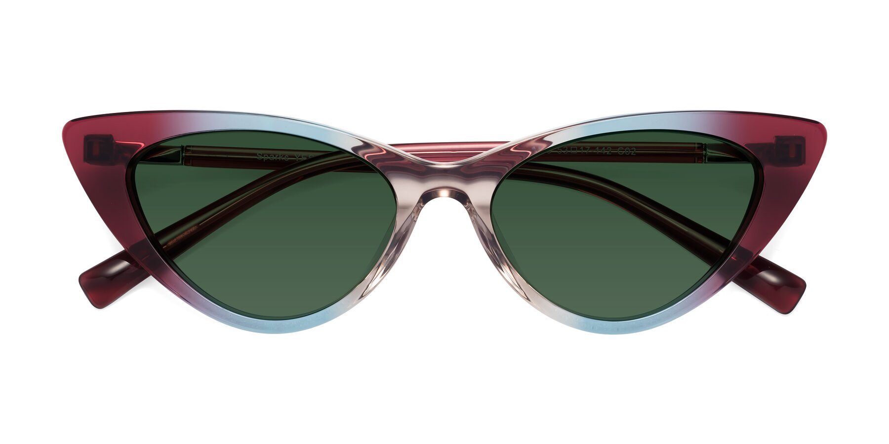 Folded Front of Sparks in Transparent Gradient Purple with Green Tinted Lenses