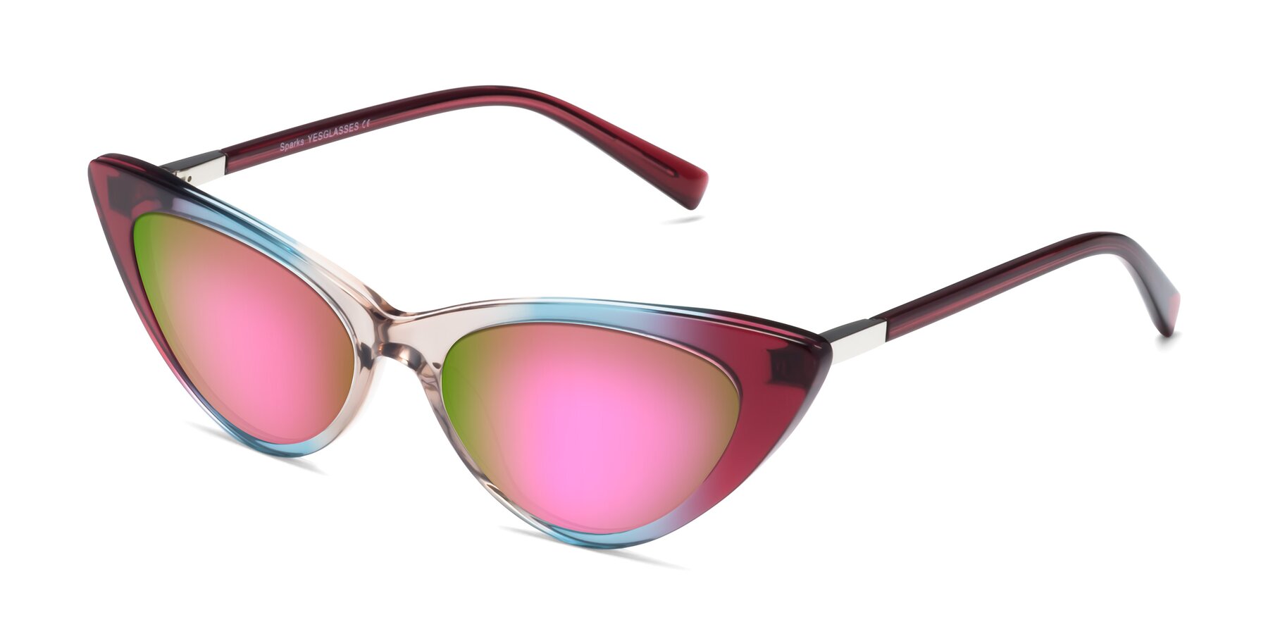 Angle of Sparks in Transparent Gradient Purple with Pink Mirrored Lenses