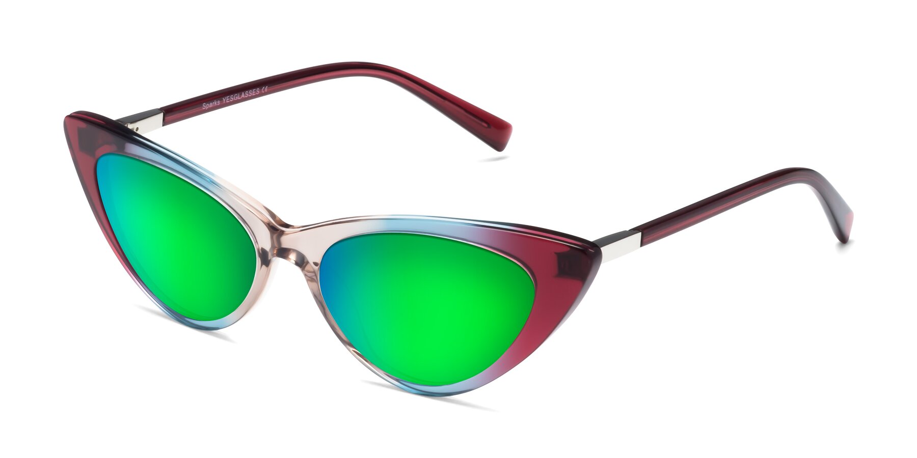 Angle of Sparks in Transparent Gradient Purple with Green Mirrored Lenses