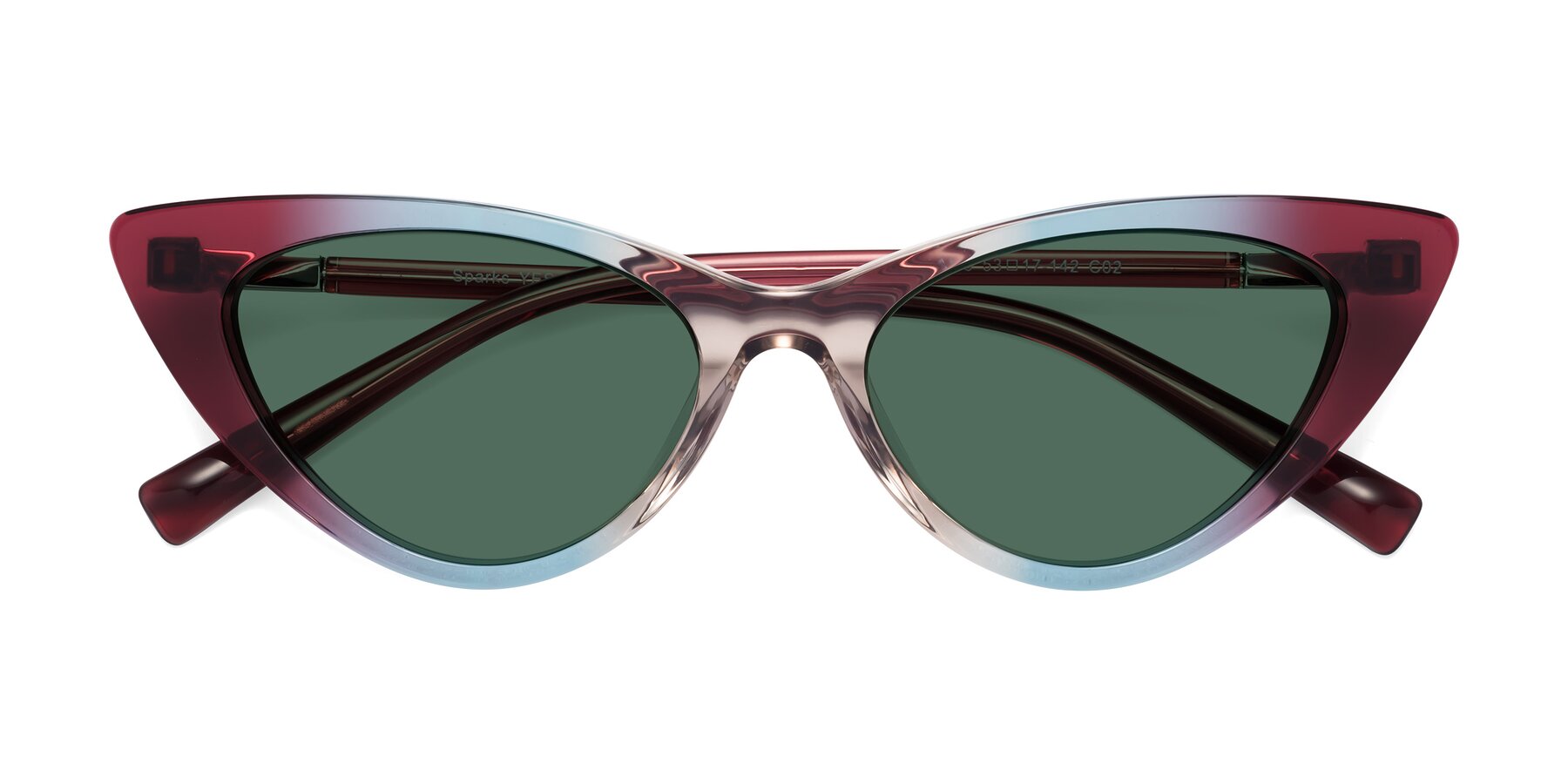 Folded Front of Sparks in Transparent Gradient Purple with Green Polarized Lenses