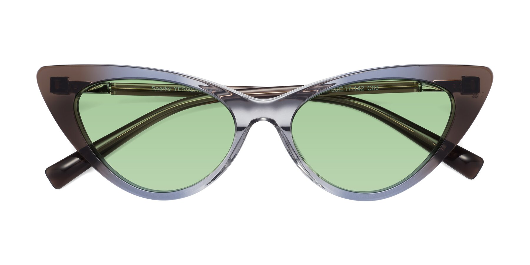 Folded Front of Sparks in Transparent Gradient Brown with Medium Green Tinted Lenses