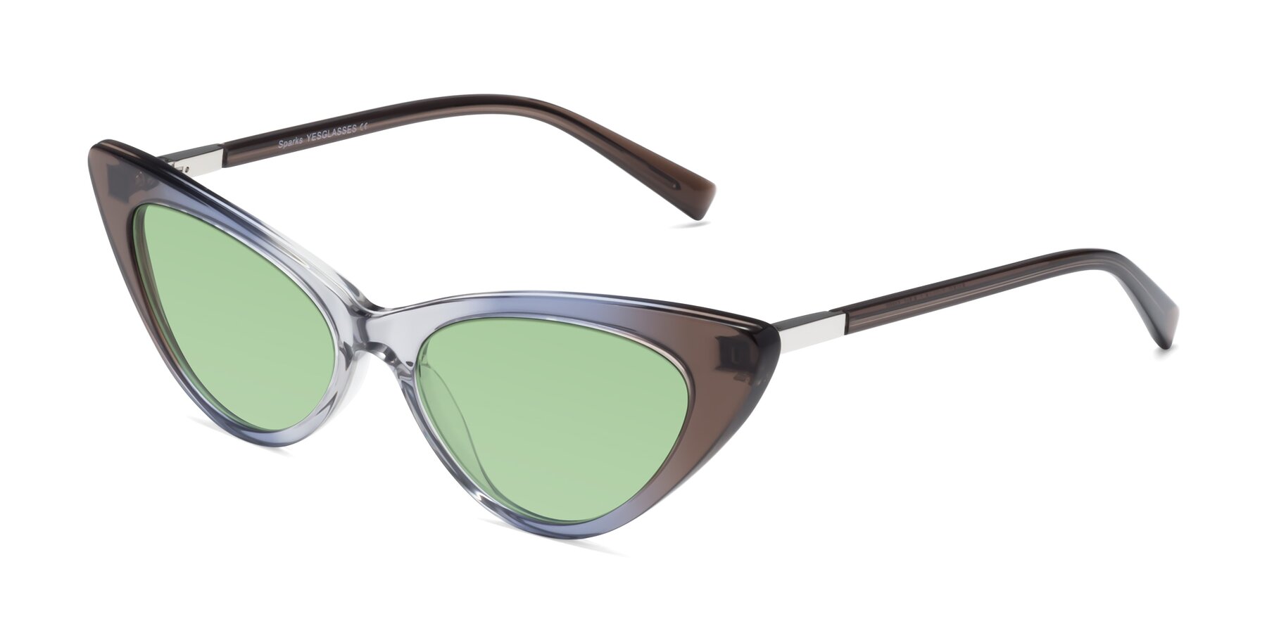 Angle of Sparks in Transparent Gradient Brown with Medium Green Tinted Lenses