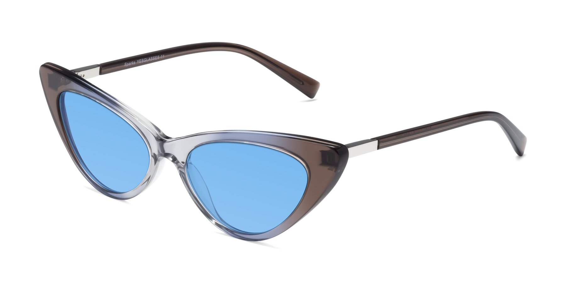 Angle of Sparks in Transparent Gradient Brown with Medium Blue Tinted Lenses