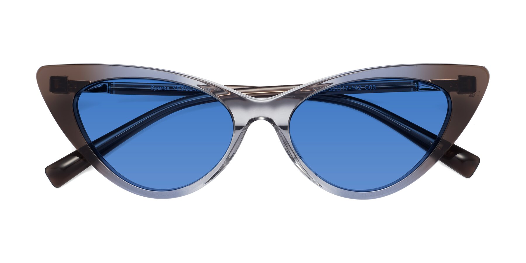 Folded Front of Sparks in Transparent Gradient Brown with Blue Tinted Lenses