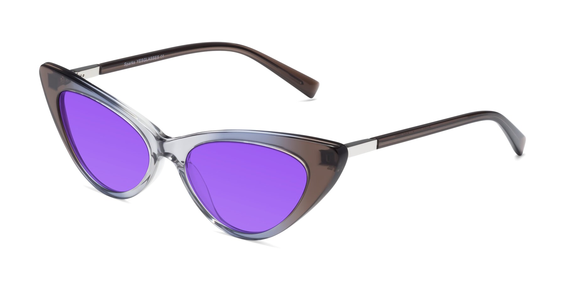 Angle of Sparks in Transparent Gradient Brown with Purple Tinted Lenses