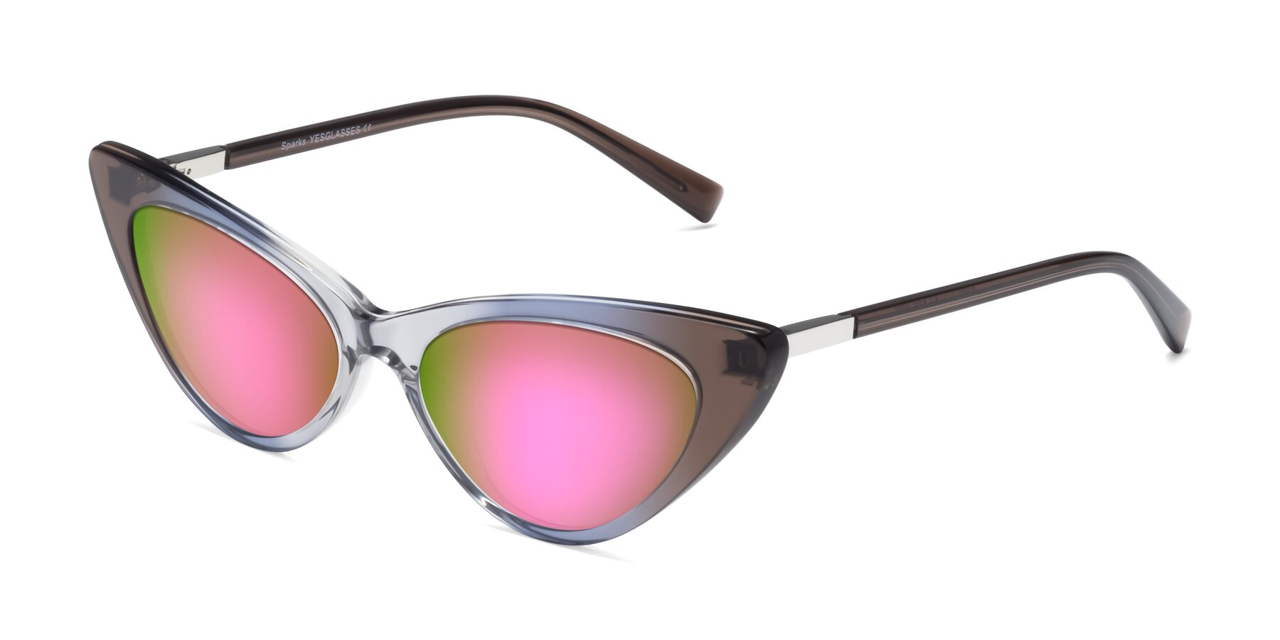 Angle of Sparks in Transparent Gradient Brown with Pink Mirrored Lenses