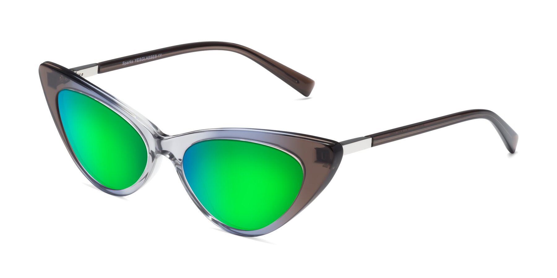 Angle of Sparks in Transparent Gradient Brown with Green Mirrored Lenses