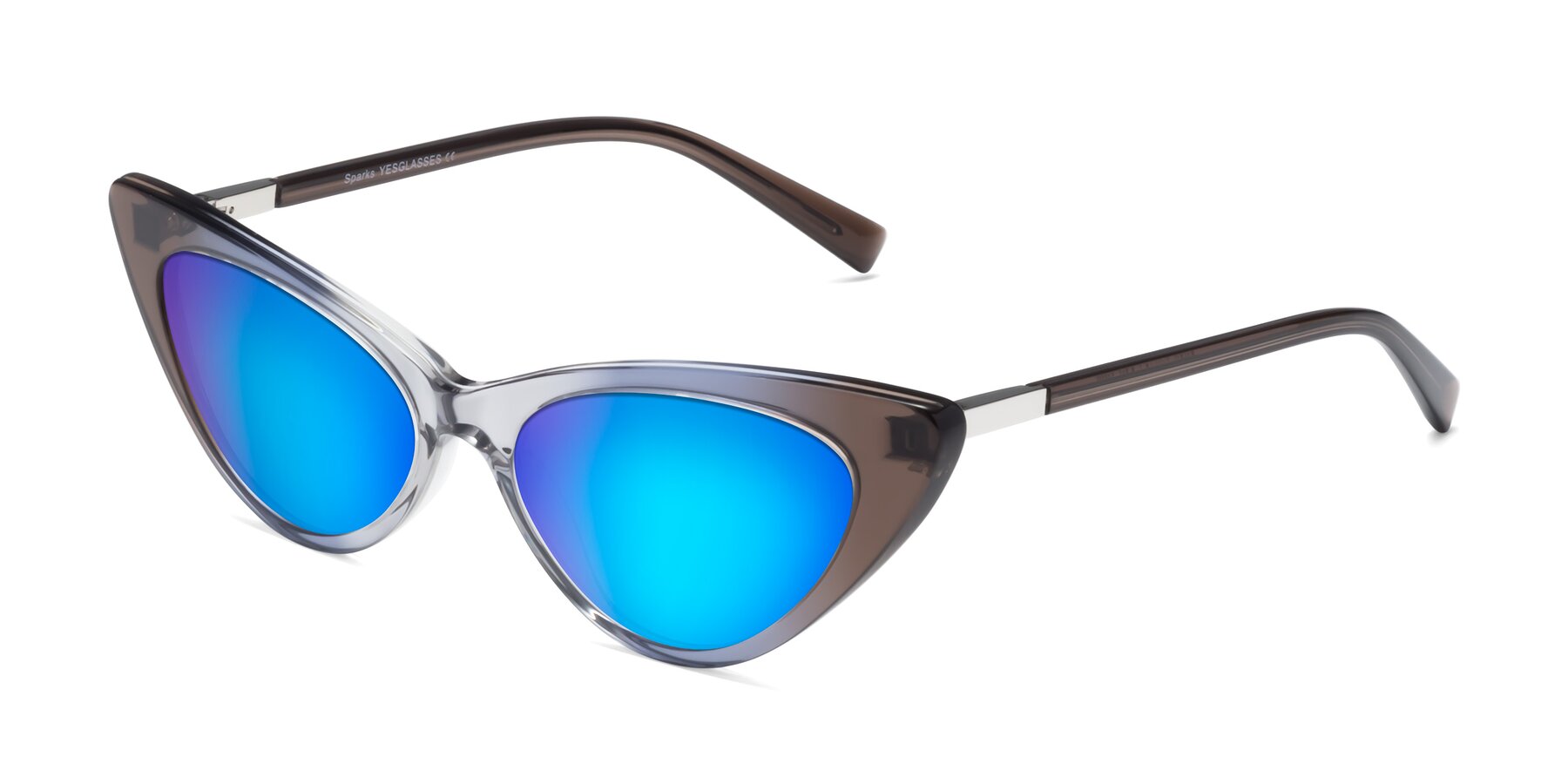 Angle of Sparks in Transparent Gradient Brown with Blue Mirrored Lenses