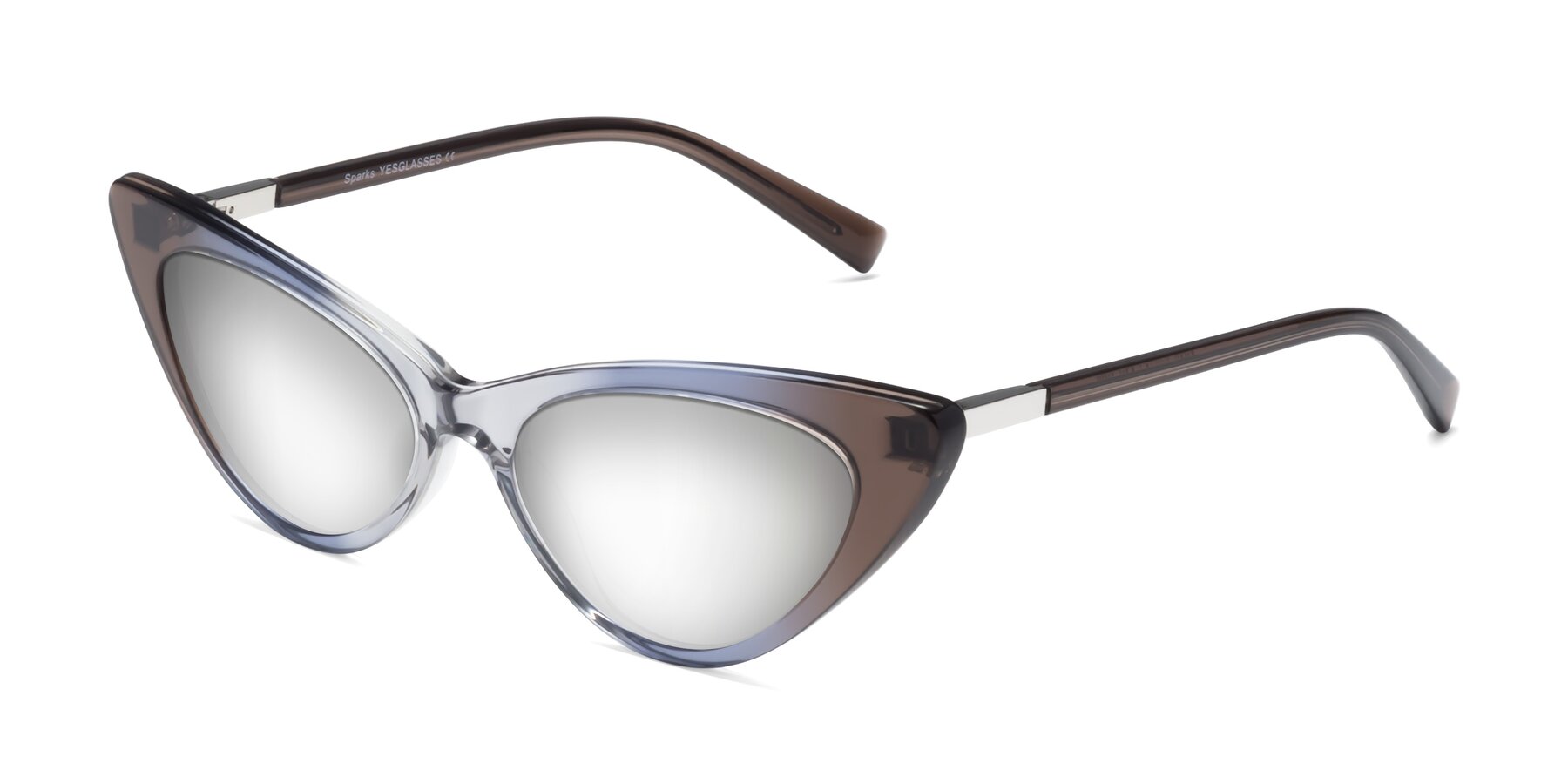 Angle of Sparks in Transparent Gradient Brown with Silver Mirrored Lenses