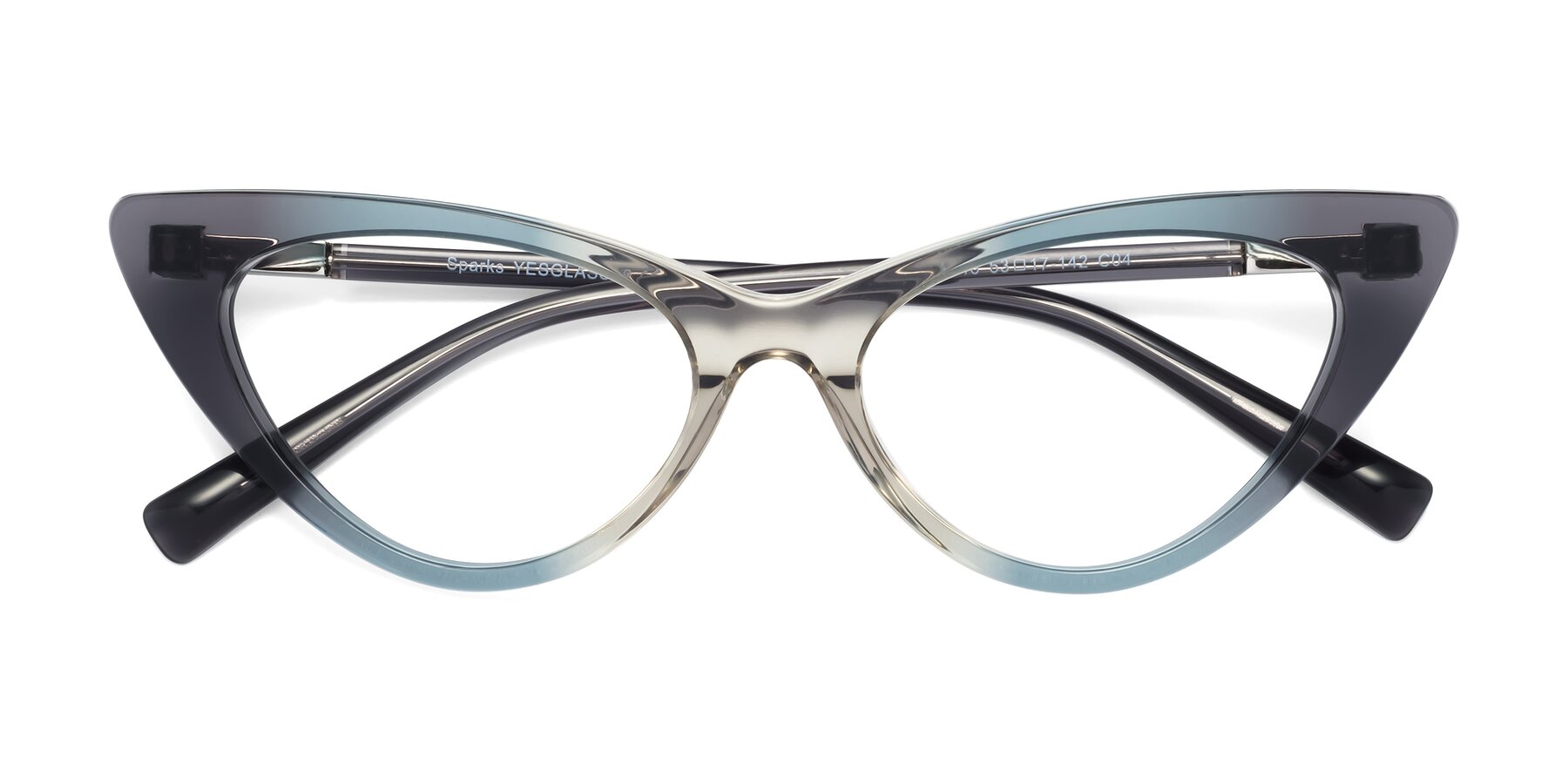 Folded Front of Sparks in Transparent Gradient Cyan with Clear Eyeglass Lenses