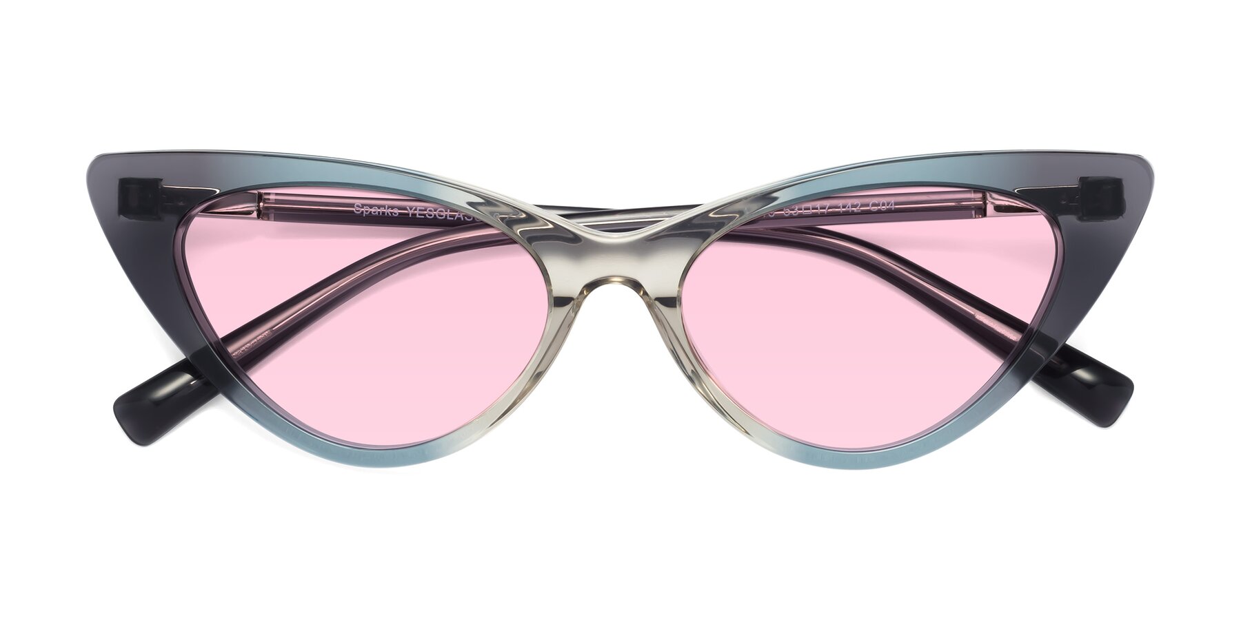 Folded Front of Sparks in Transparent Gradient Cyan with Light Pink Tinted Lenses