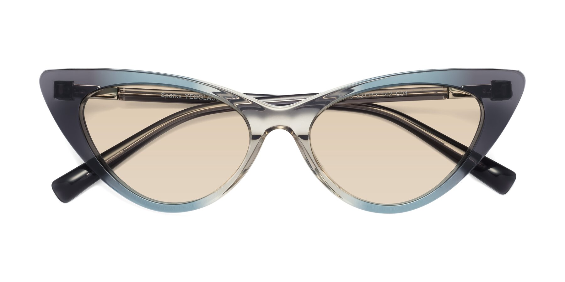 Folded Front of Sparks in Transparent Gradient Cyan with Light Brown Tinted Lenses