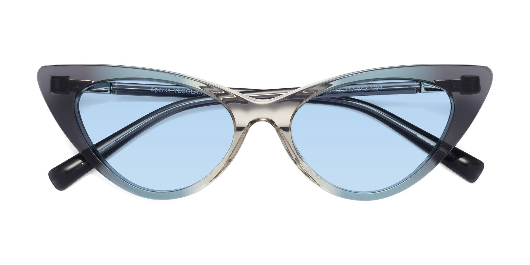 Folded Front of Sparks in Transparent Gradient Cyan with Light Blue Tinted Lenses