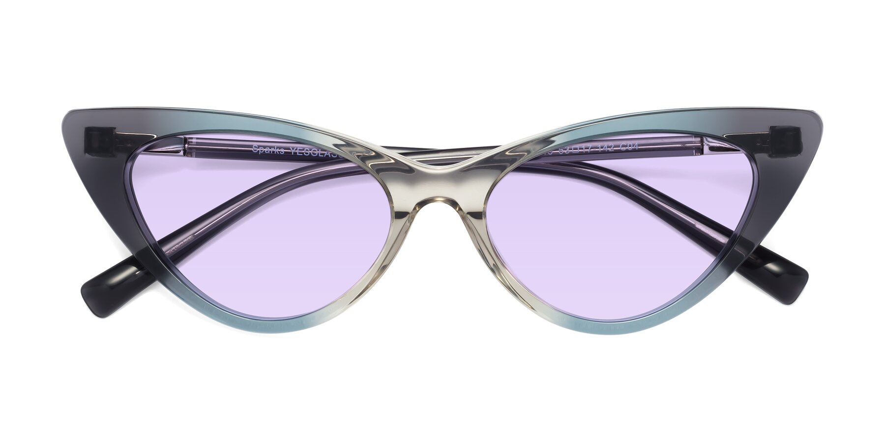 Folded Front of Sparks in Transparent Gradient Cyan with Light Purple Tinted Lenses
