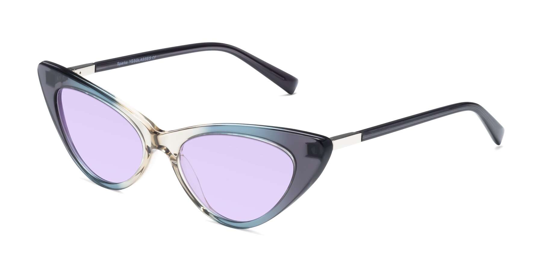 Angle of Sparks in Transparent Gradient Cyan with Light Purple Tinted Lenses
