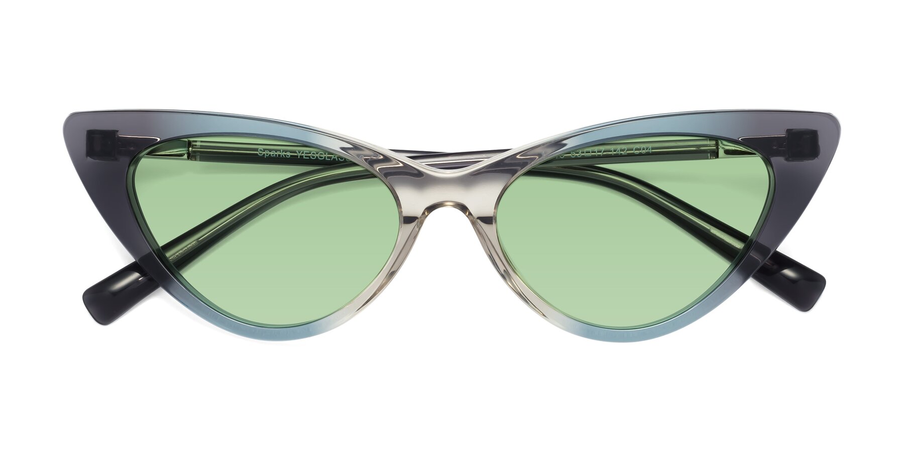 Folded Front of Sparks in Transparent Gradient Cyan with Medium Green Tinted Lenses
