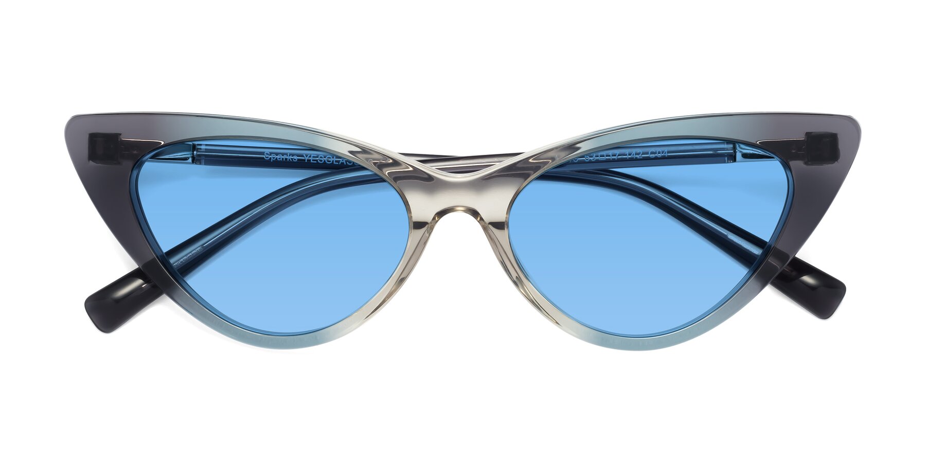Folded Front of Sparks in Transparent Gradient Cyan with Medium Blue Tinted Lenses
