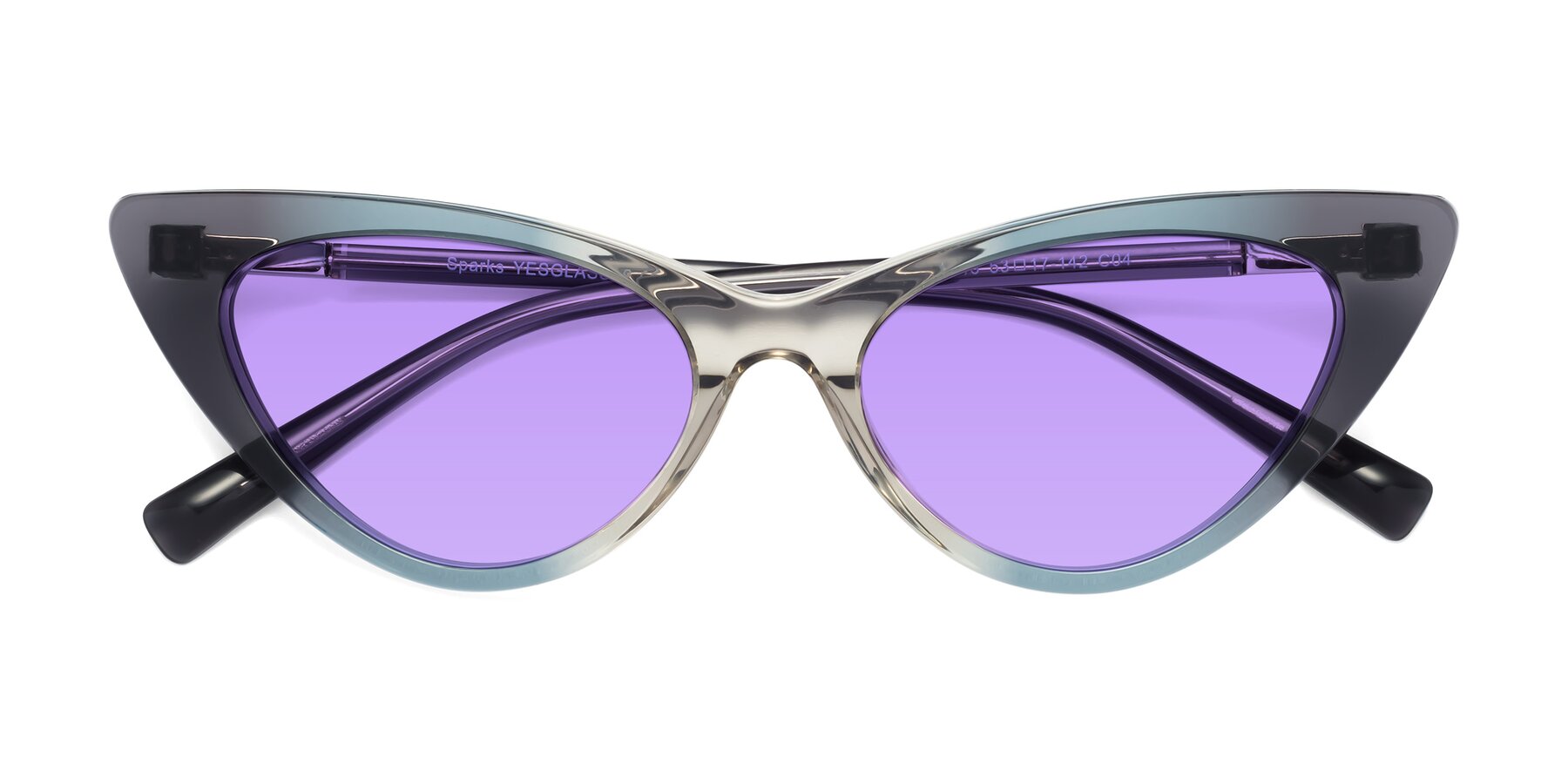 Folded Front of Sparks in Transparent Gradient Cyan with Medium Purple Tinted Lenses