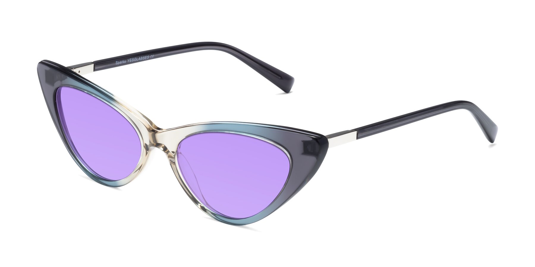 Angle of Sparks in Transparent Gradient Cyan with Medium Purple Tinted Lenses