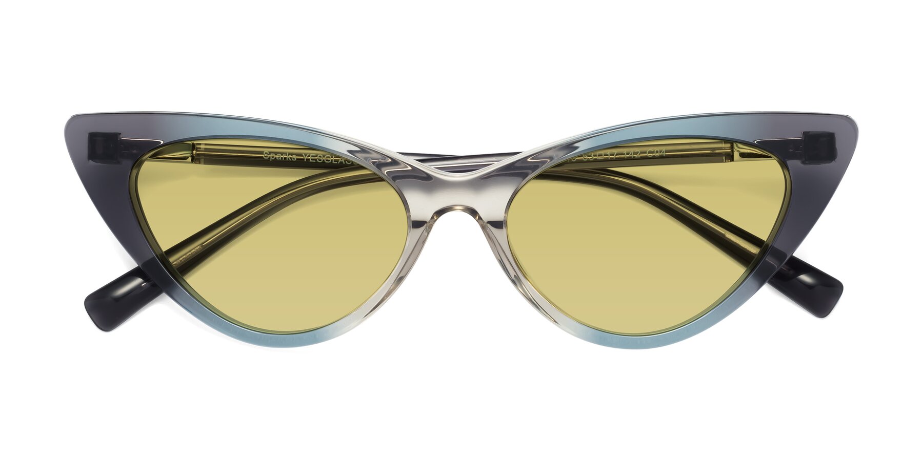 Folded Front of Sparks in Transparent Gradient Cyan with Medium Champagne Tinted Lenses