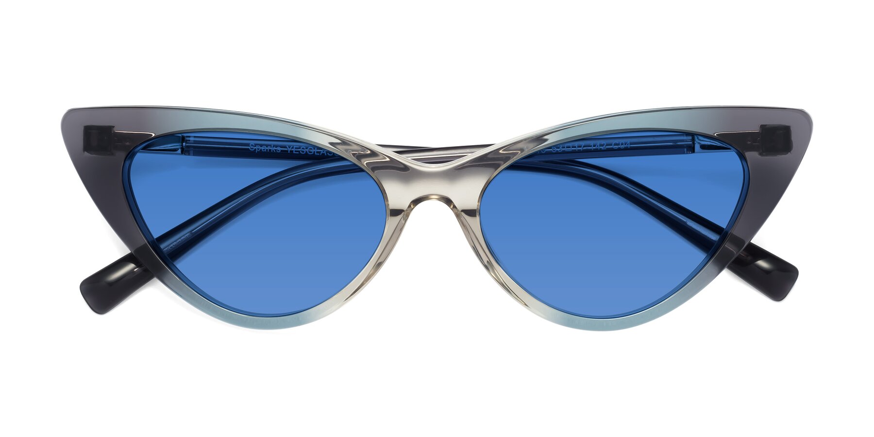 Folded Front of Sparks in Transparent Gradient Cyan with Blue Tinted Lenses