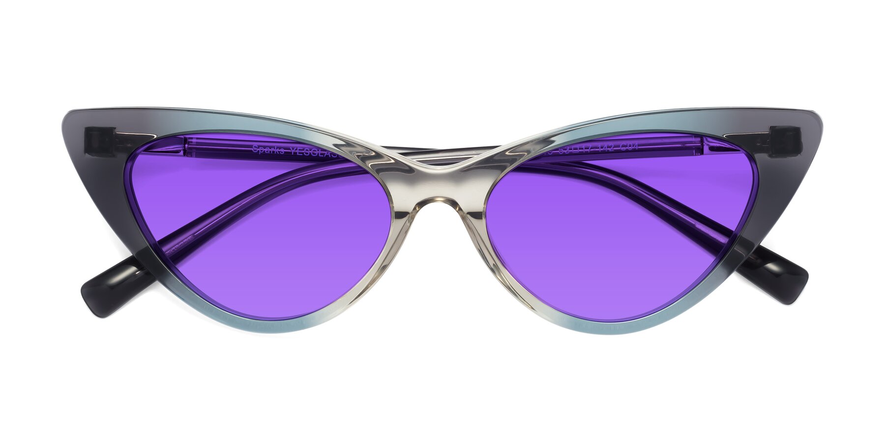 Folded Front of Sparks in Transparent Gradient Cyan with Purple Tinted Lenses