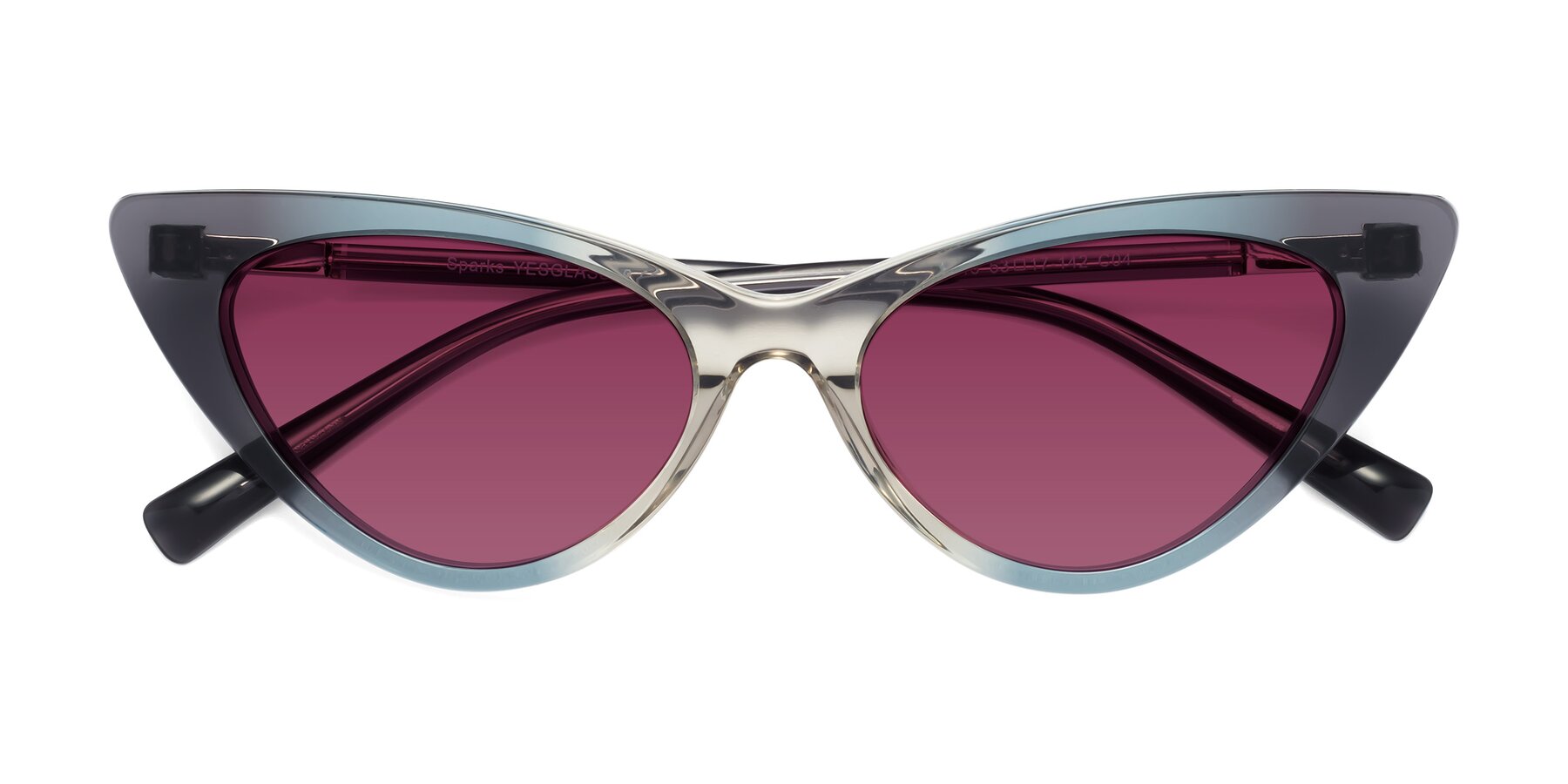 Folded Front of Sparks in Transparent Gradient Cyan with Wine Tinted Lenses