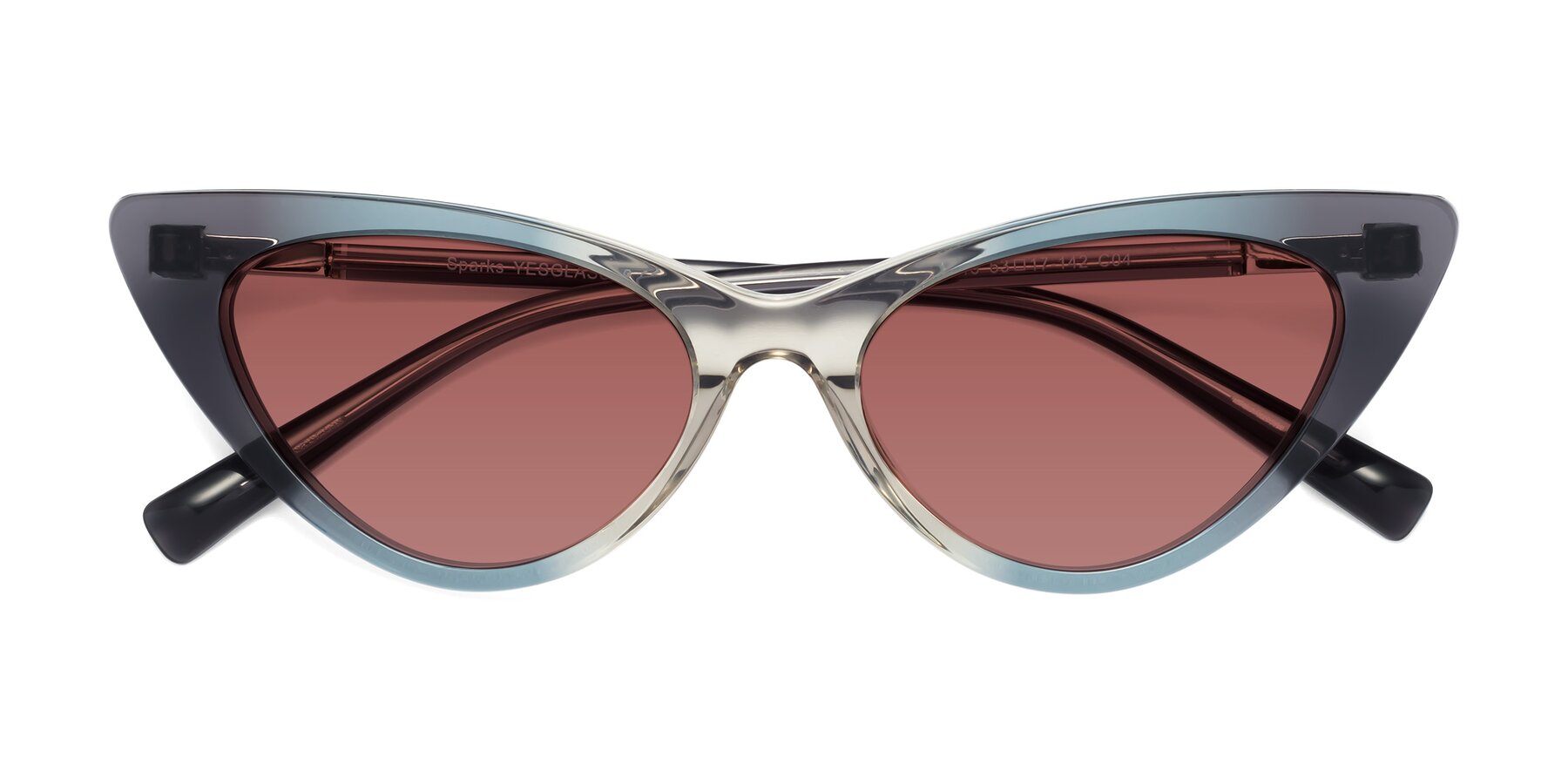 Folded Front of Sparks in Transparent Gradient Cyan with Garnet Tinted Lenses