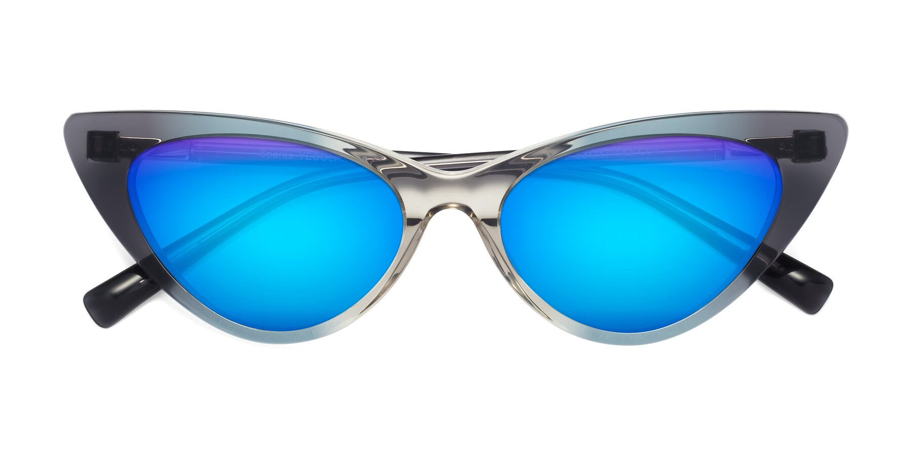 Folded Front of Sparks in Transparent Gradient Cyan with Blue Mirrored Lenses