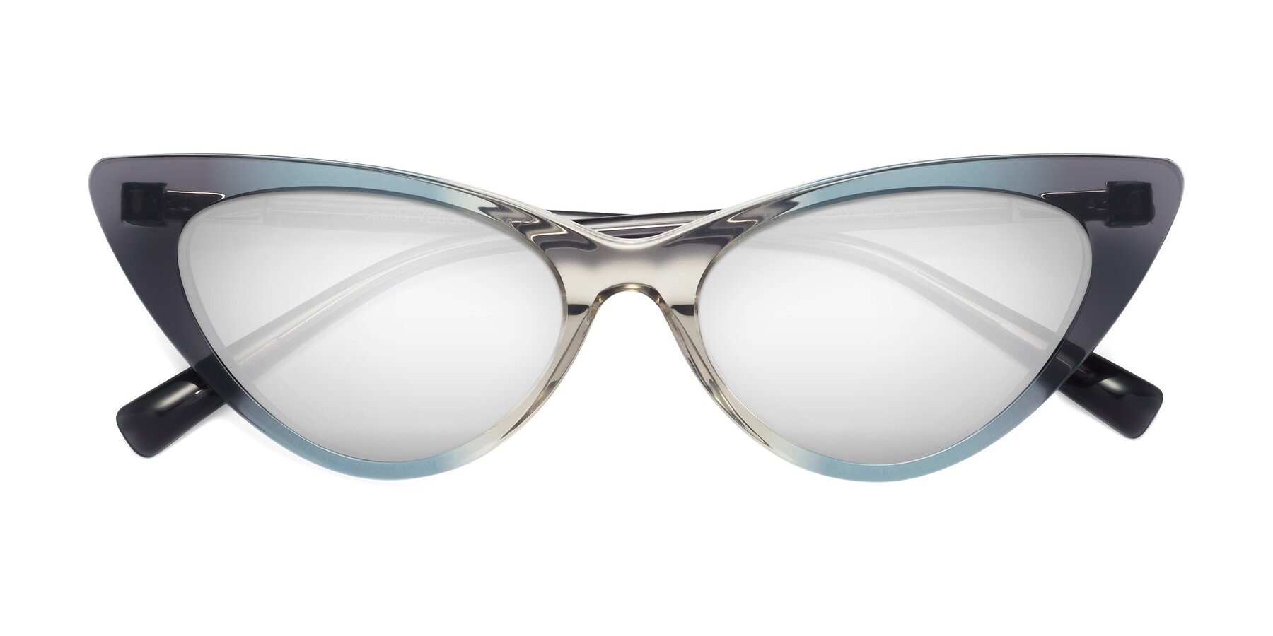 Folded Front of Sparks in Transparent Gradient Cyan with Silver Mirrored Lenses