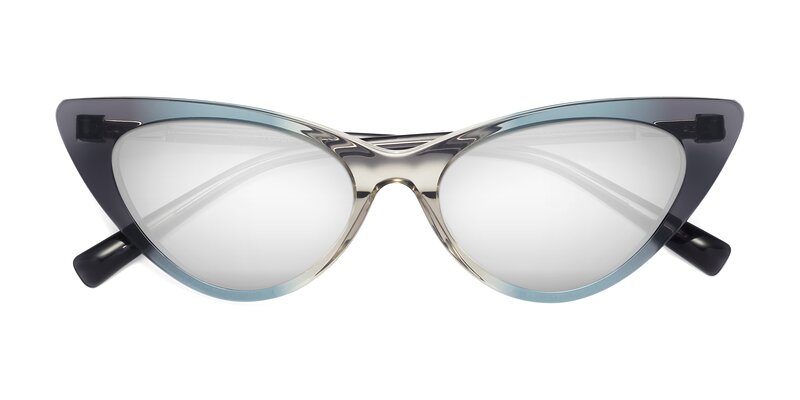 Sparks - Transparent Gradient Cyan Flash Mirrored Sunglasses