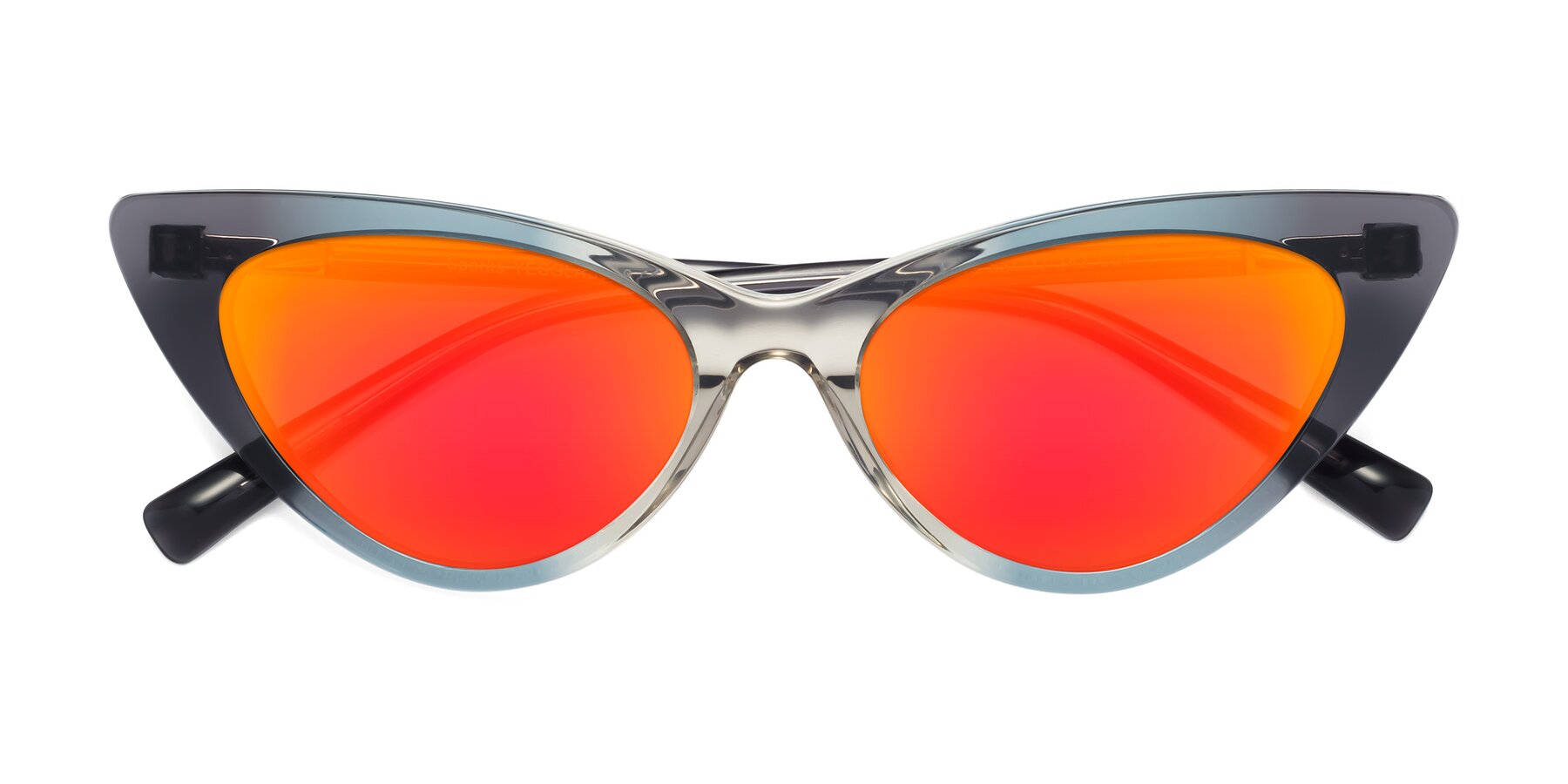 Folded Front of Sparks in Transparent Gradient Cyan with Red Gold Mirrored Lenses