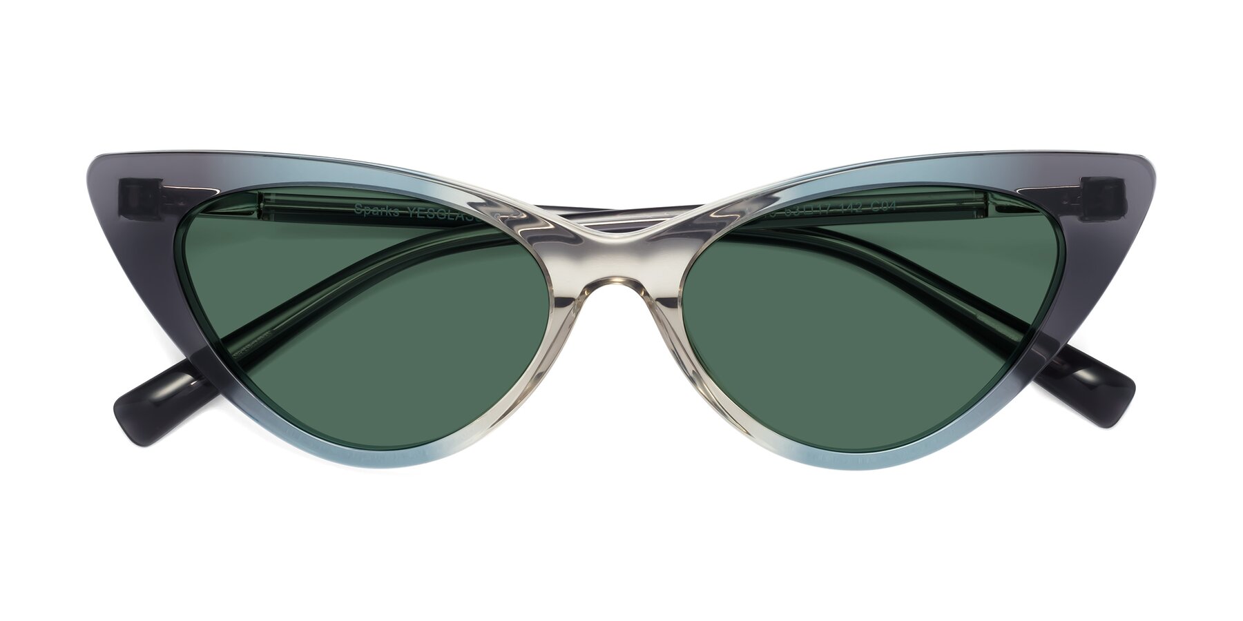 Folded Front of Sparks in Transparent Gradient Cyan with Green Polarized Lenses