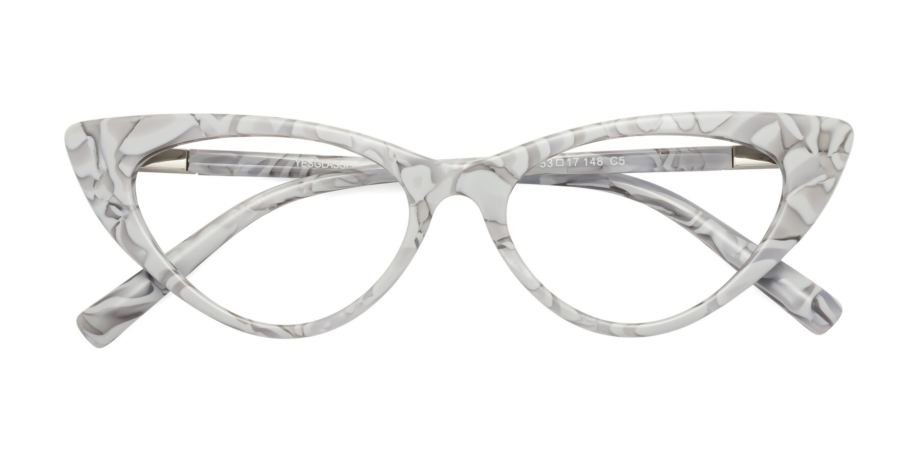 Folded Front of Sparks in White Floral with Clear Blue Light Blocking Lenses