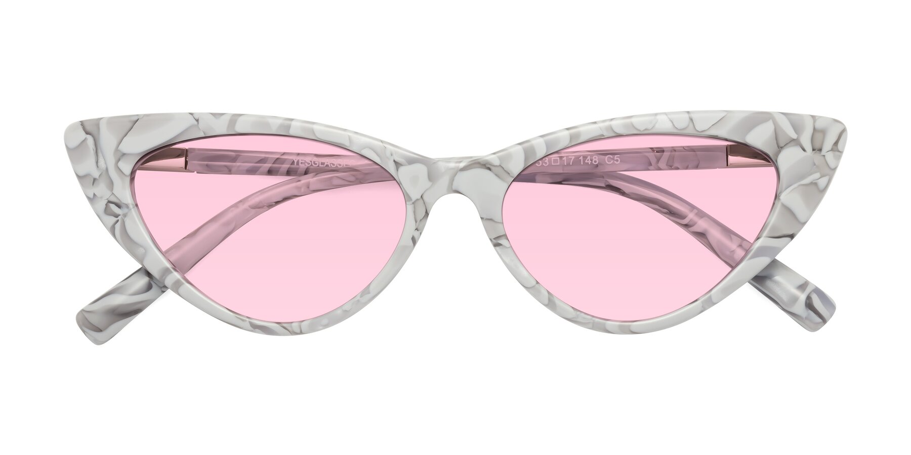 Folded Front of Sparks in White Floral with Light Pink Tinted Lenses