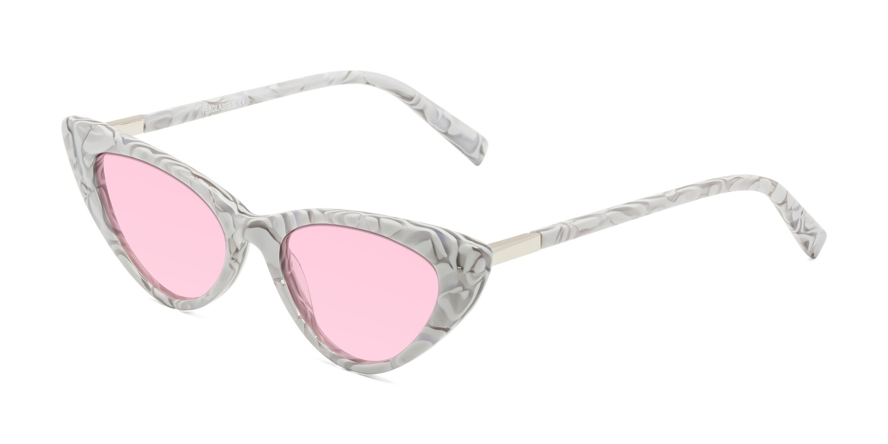 Angle of Sparks in White Floral with Light Pink Tinted Lenses