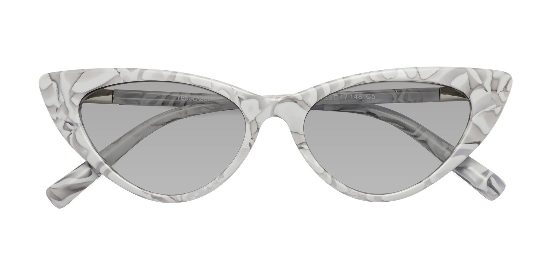 Folded Front of Sparks in White Floral with Light Gray Tinted Lenses