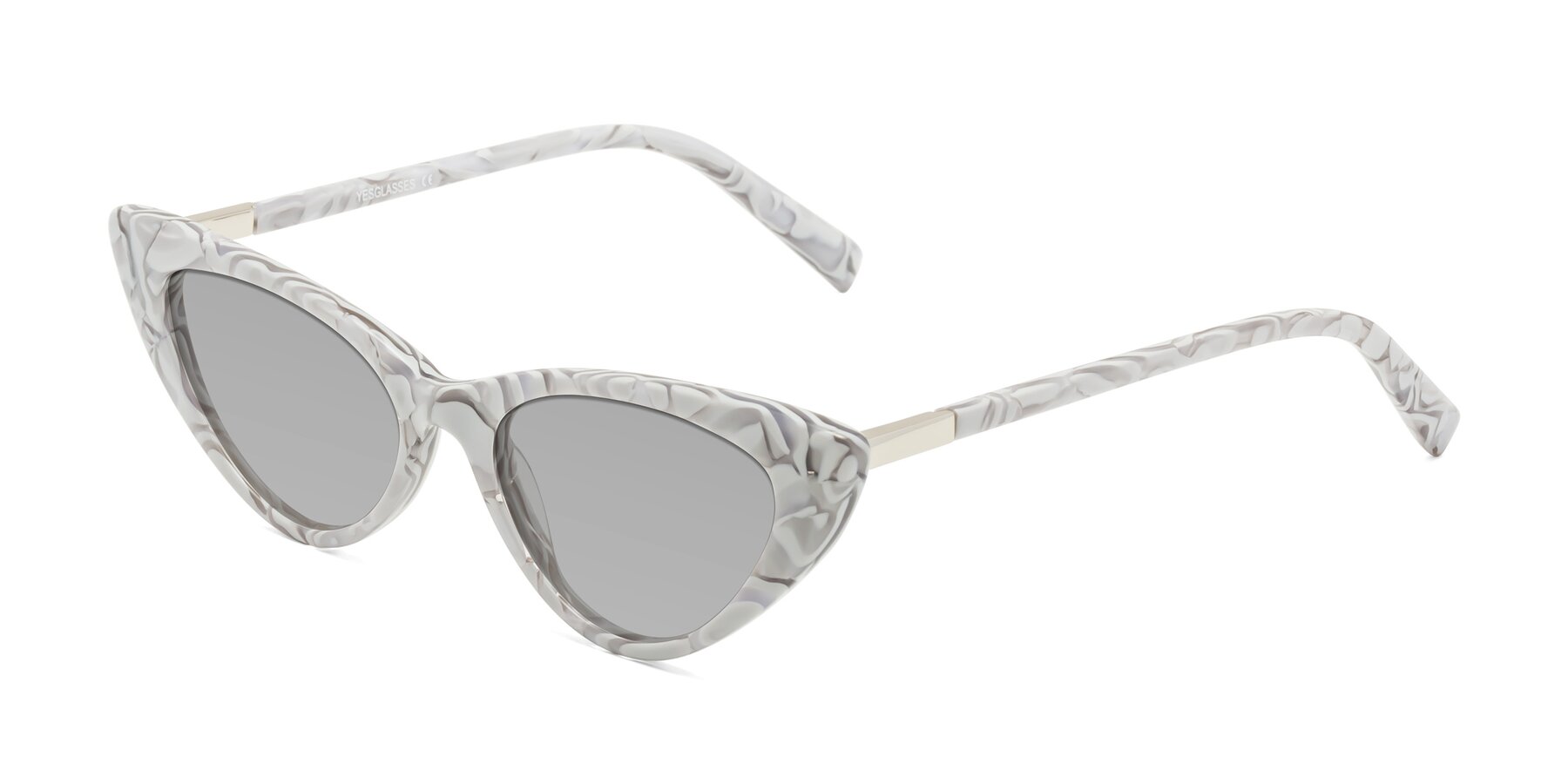 Angle of Sparks in White Floral with Light Gray Tinted Lenses