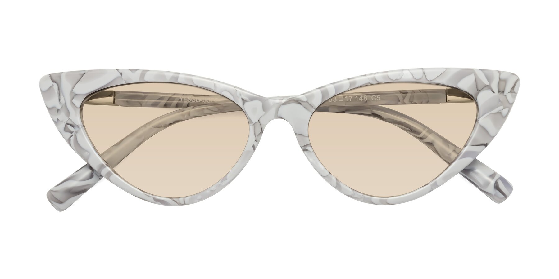 Folded Front of Sparks in White Floral with Light Brown Tinted Lenses