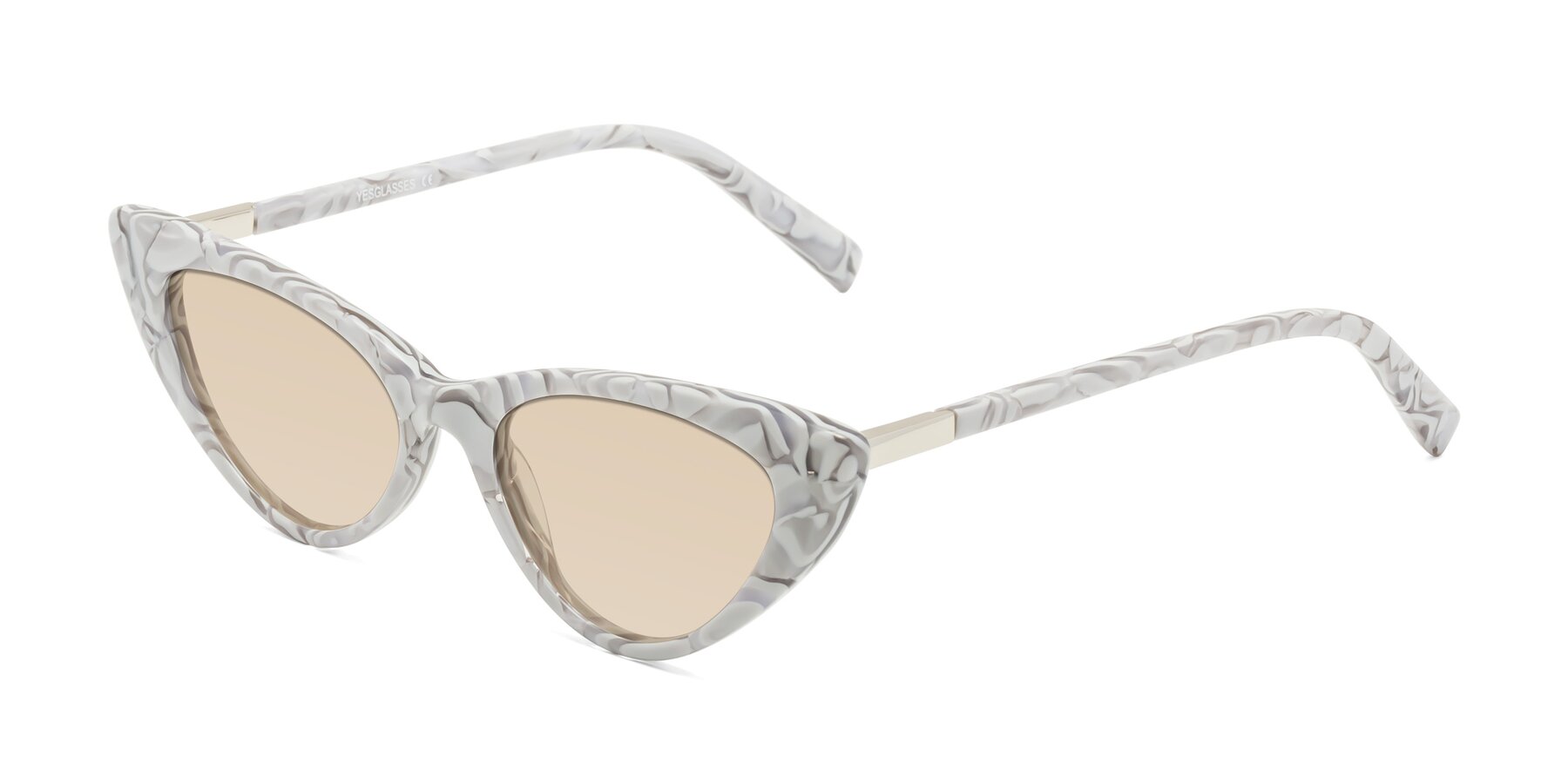 Angle of Sparks in White Floral with Light Brown Tinted Lenses