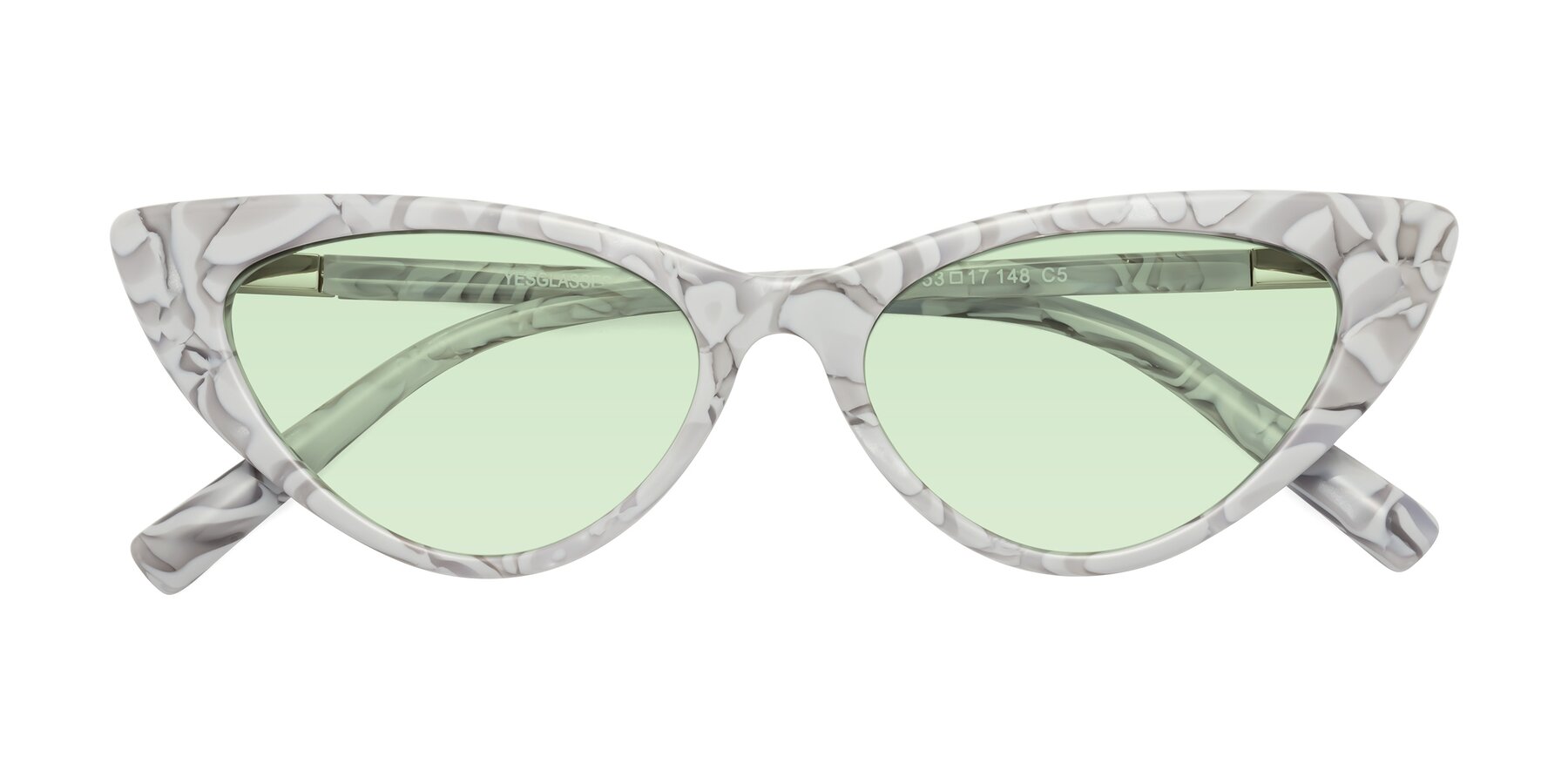 Folded Front of Sparks in White Floral with Light Green Tinted Lenses