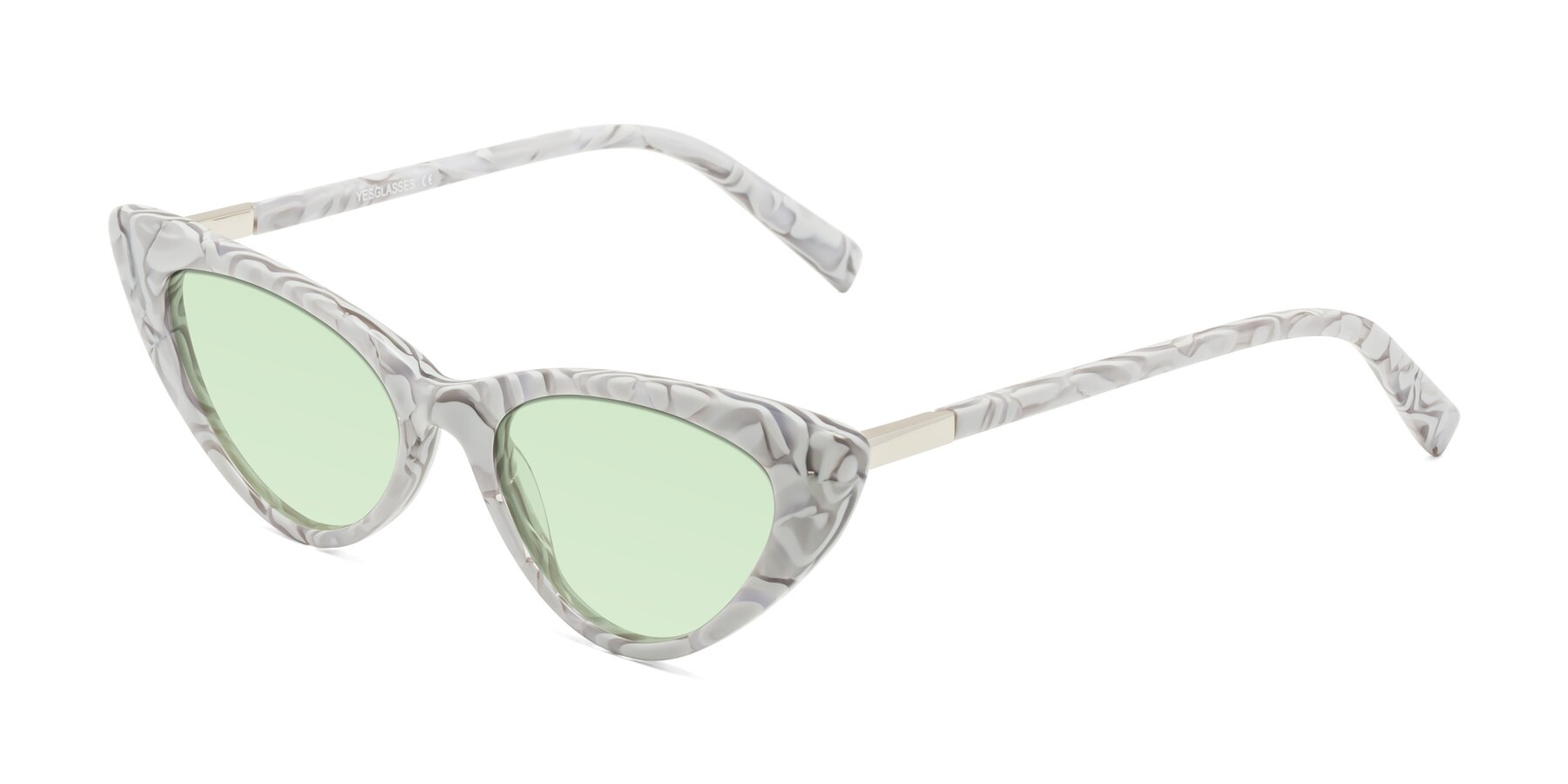 Angle of Sparks in White Floral with Light Green Tinted Lenses