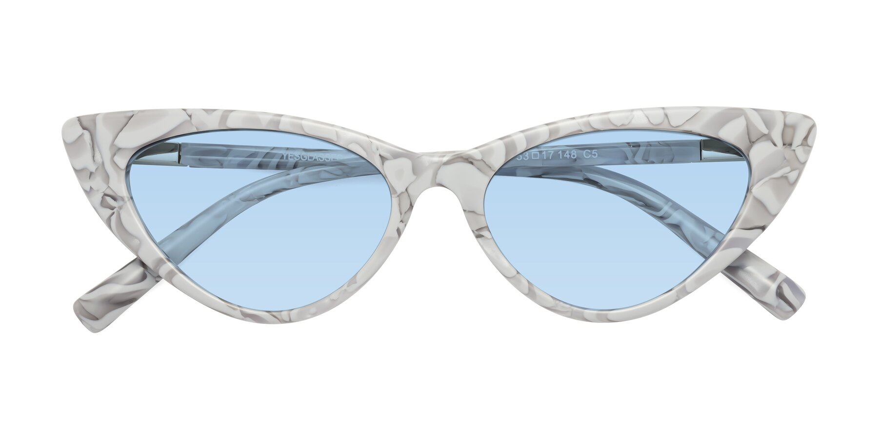 Folded Front of Sparks in White Floral with Light Blue Tinted Lenses