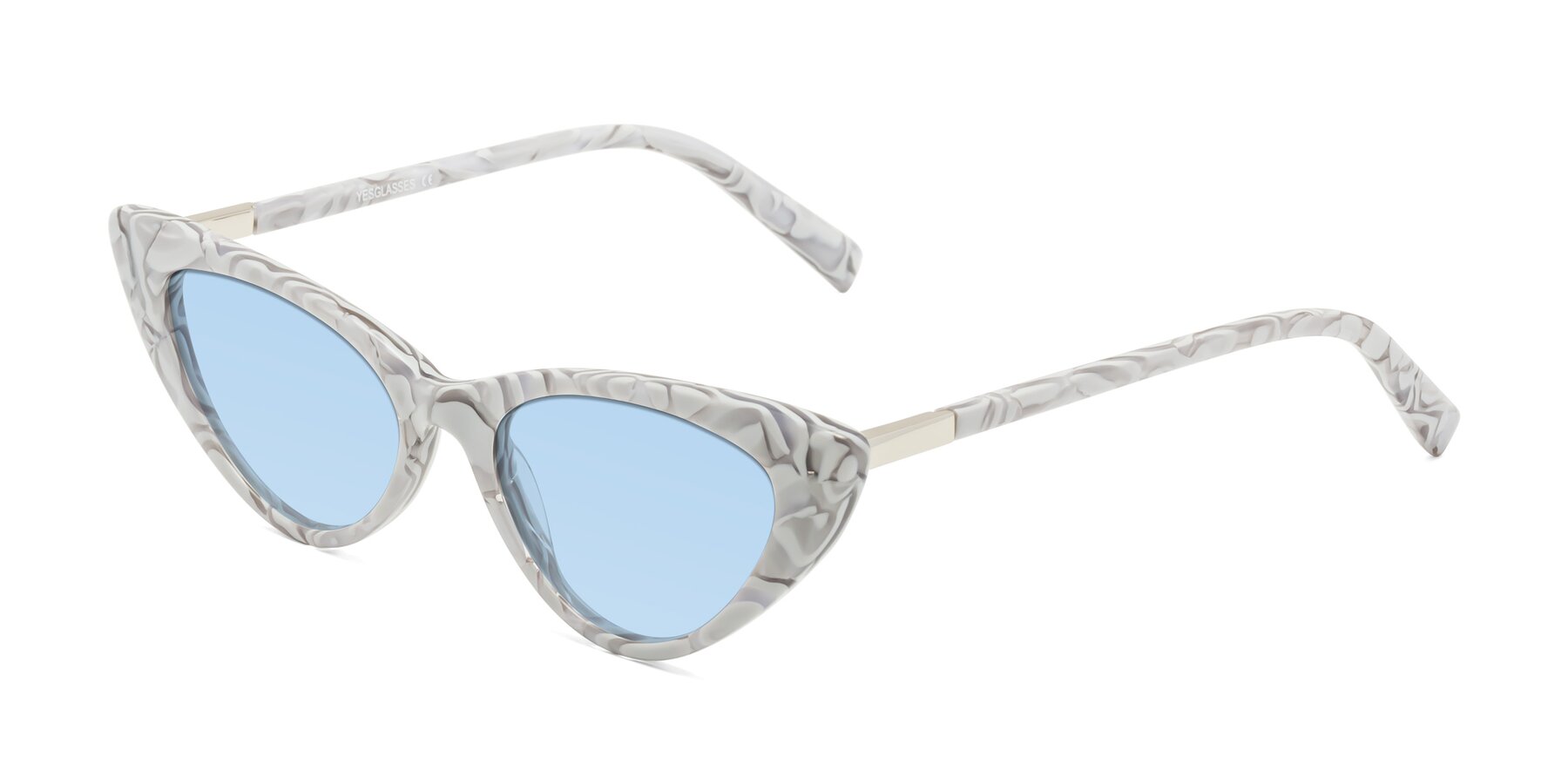 Angle of Sparks in White Floral with Light Blue Tinted Lenses