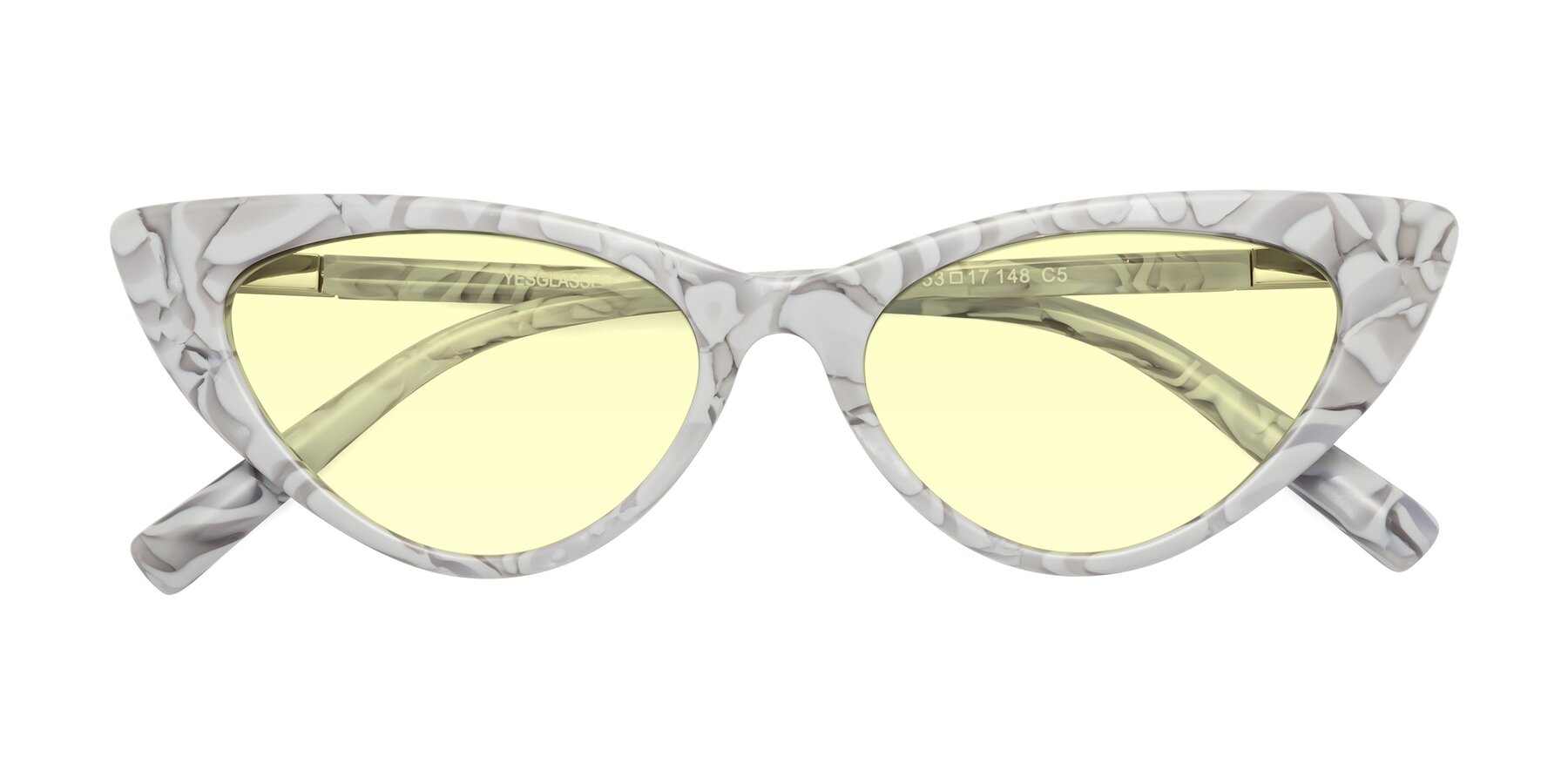 Folded Front of Sparks in White Floral with Light Yellow Tinted Lenses